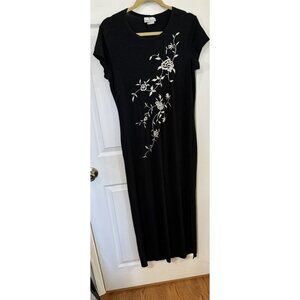 Vintage The Travel Collection Size 12 Womens Maxi Dress Black Embroidered